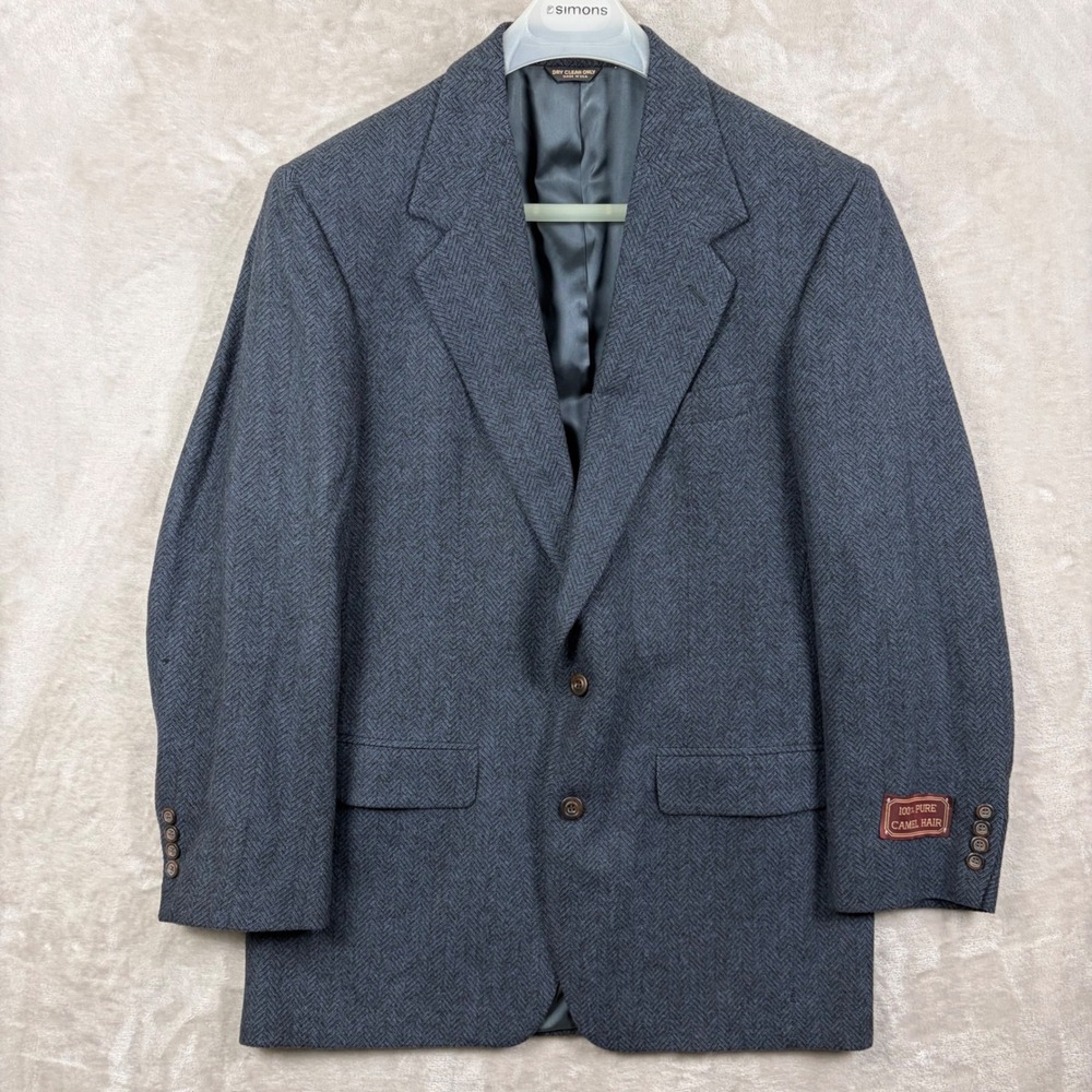 VTG Lords of London Patrick James Camel Hair Herringbone Blazer Blue 42L FLAW
